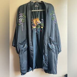 Plum Blossoms Vintage Silk Blend Robe Chinese art to wear one size